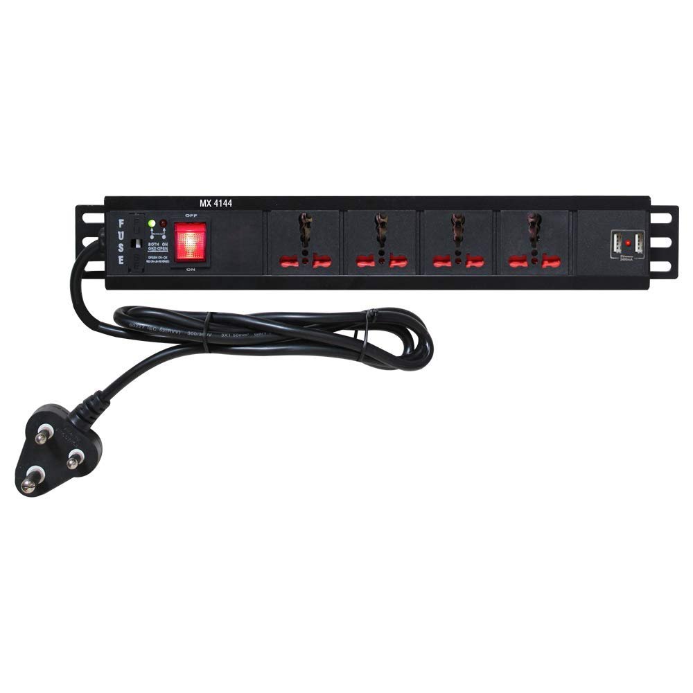 4 Socket Surge Protector (16A) with 2 USB Ports (2.1A) – Child Safety Shutters, Overload Protection, 3m Heavy-Duty Cord – Universal Extension Board for High-Load Appliances