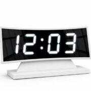Mirror Faced Curve Screen LED Alarm Clock with Large White Display, Adjustable Brightness, Automatic Night Mode, 12/24H Time Format, Temperature Display, Snooze Function, Memory Power