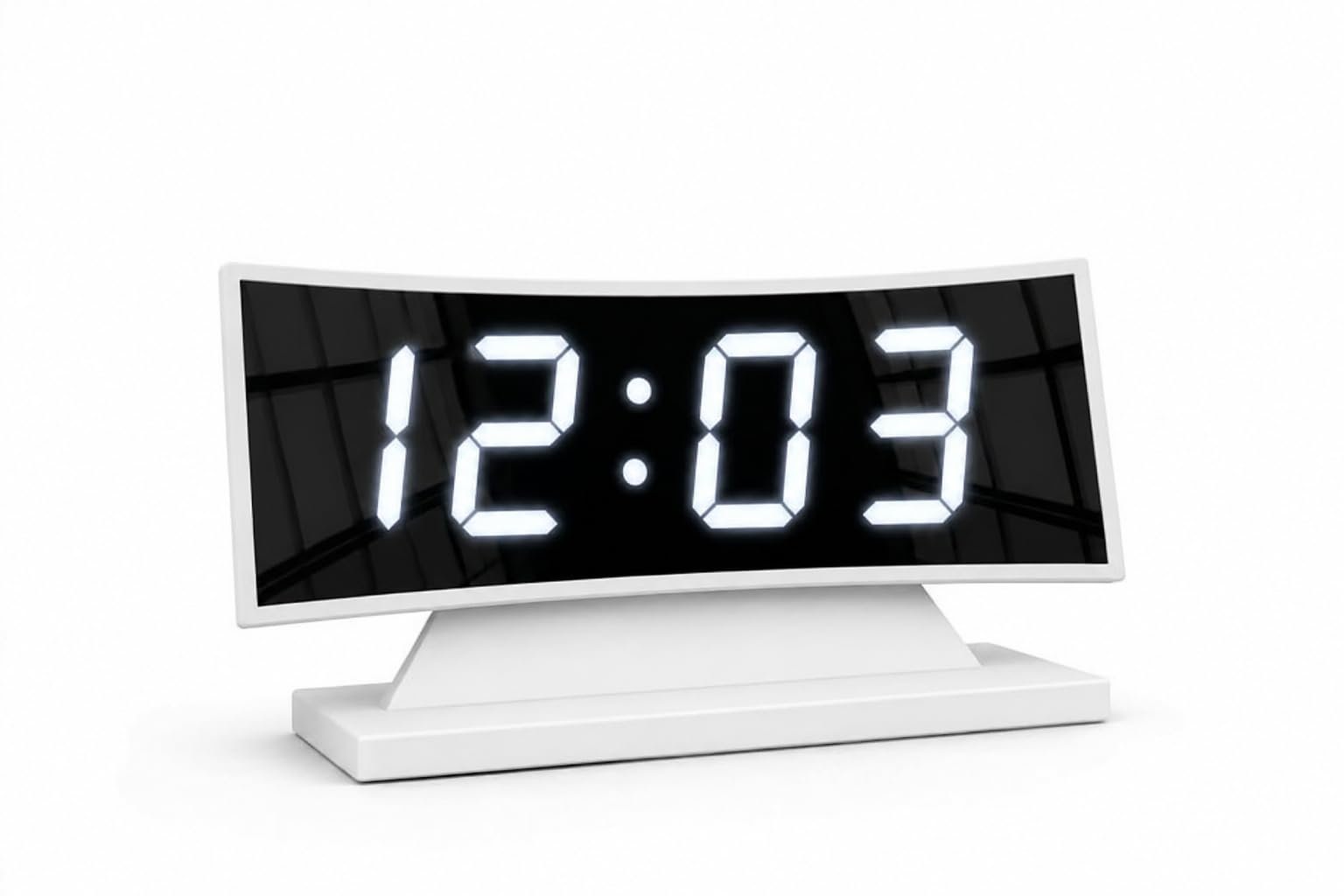 Mirror Faced Curve Screen LED Alarm Clock with Large White Display, Adjustable Brightness, Automatic Night Mode, 12/24H Time Format, Temperature Display, Snooze Function, Memory Power