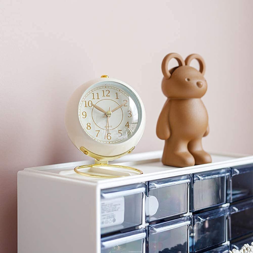 Silent Table Analog Alarm Clock No Ticking, Lighted on Demand and Battery Operated, Beep Sounds, Small Desk Clock (Cream) - Image 3