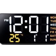 Large Digital Alarm Clock, 9 inch, LED, Big Digits Display, Table and Desktop, Temperature, Day and Date, Customizable Brightness, Dual Smart Alarms