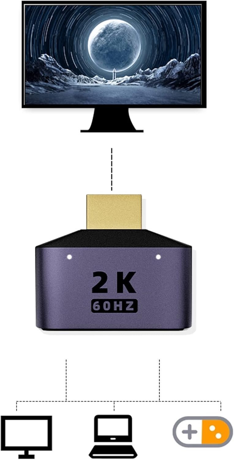 HDMI Splitter 1 in 2 Out Bi-Directional Switch – 2K@60Hz HD Display, HDMI 1 Male to 2 Female Adapter with LED Indicator for TV, Monitor, Laptops - Image 2