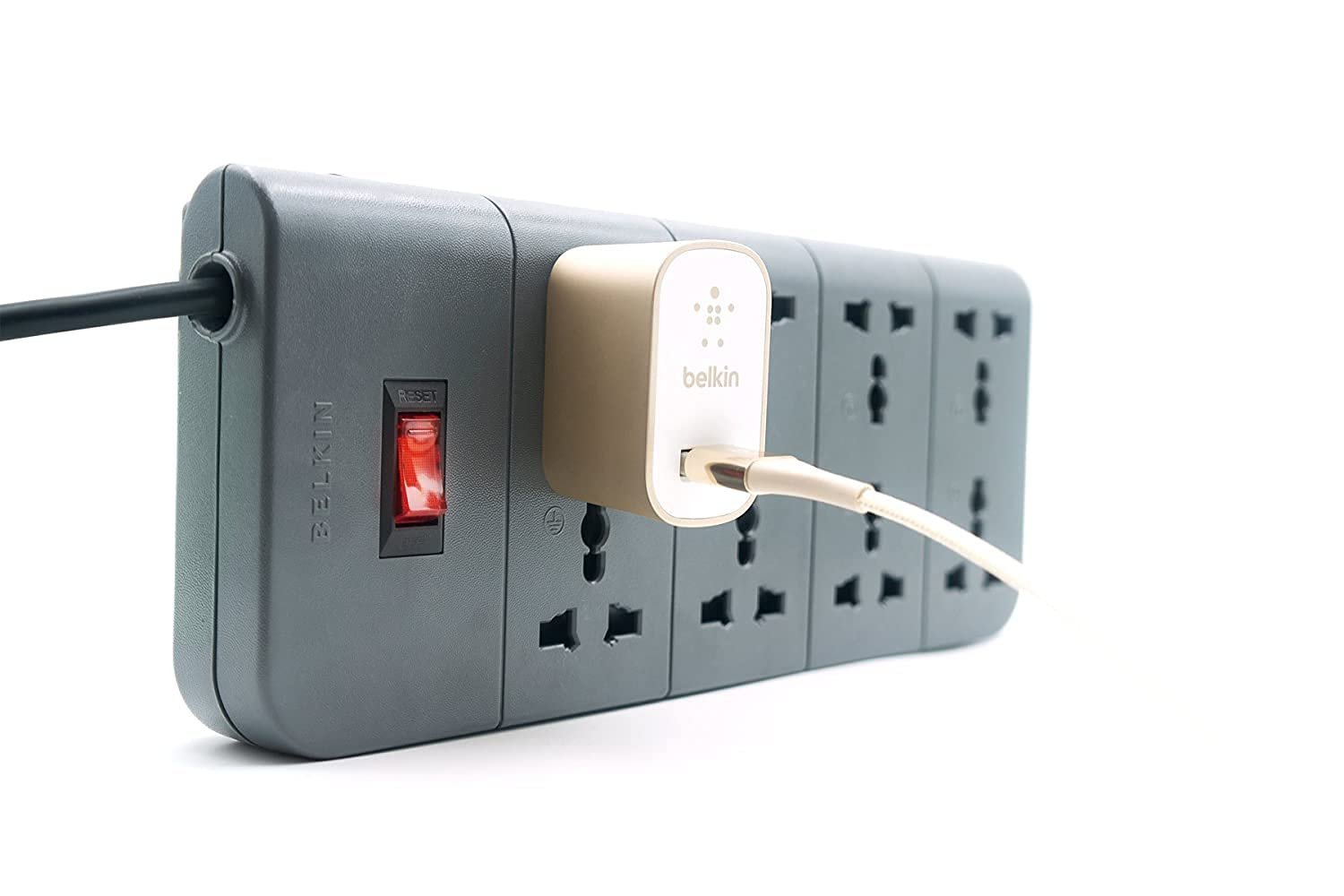 8-Socket Extension Board with Surge Protector Universal Socket with 6.5Ft (2-Meter) Heavy Duty Cable Overload Protection, Comes with 5 Years Manufacturer Warranty, Grey Color, 220 Volts - Image 3