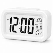 Loud Digital Alarm Clock for Bedroom & Heavy Sleepers – LED Table Clock with Smart Night Sensor, Date & Temperature Display [ White]