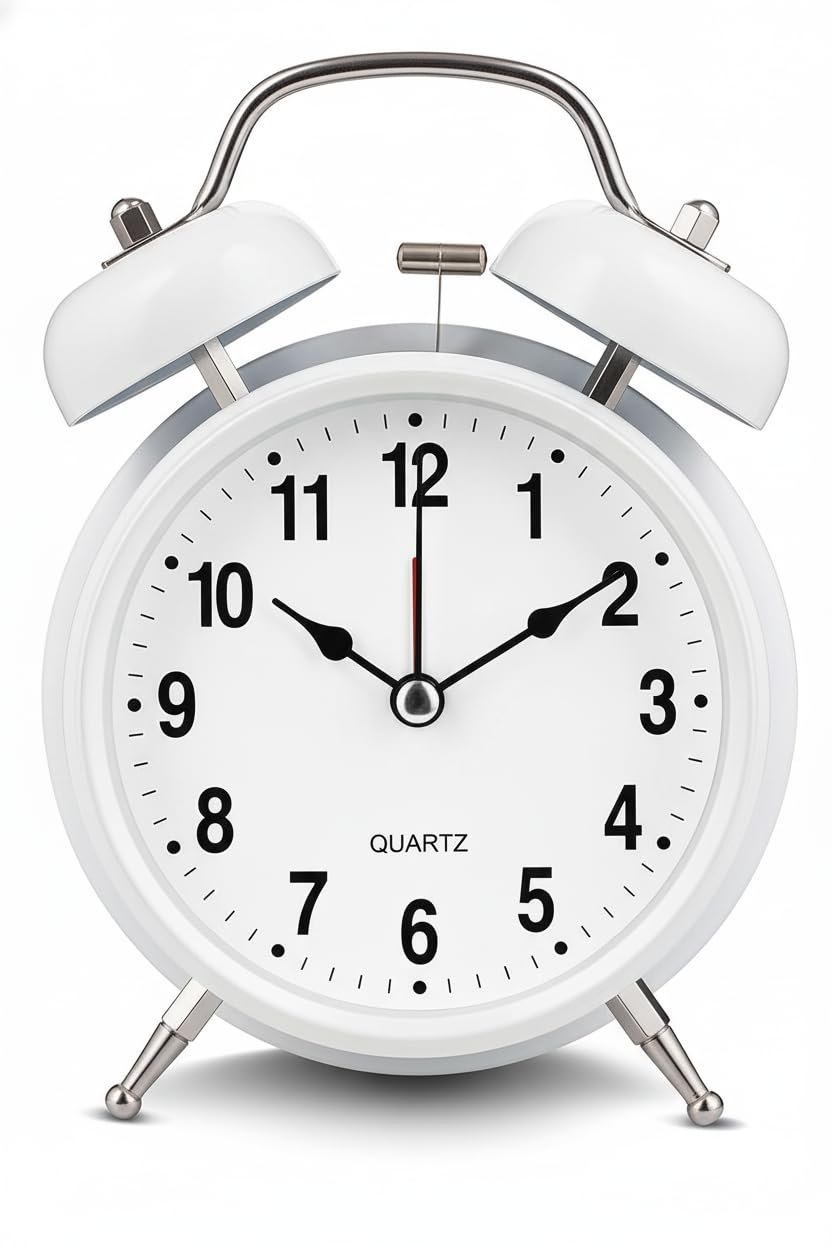 Vintage Twin Bell Alarm Clock with Night Light Loud Alarm Silent Non Ticking Quartz Movement Battery Operated Retro Desk Table Clock for Bedroom Home Office (Midnight White) - Image 5