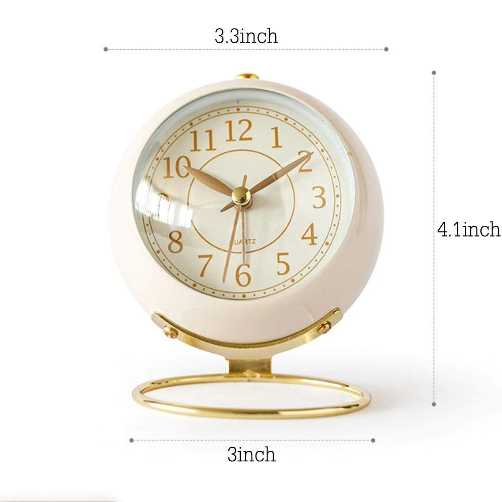 Silent Table Analog Alarm Clock No Ticking, Lighted on Demand and Battery Operated, Beep Sounds, Small Desk Clock (Cream) - Image 2