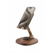 Origin State Luxury 360° Rotating Cell Phone Stand | Adjustable Walnut Wood & Aerospace-Grade Aluminum Desktop Smartphone Holder | Foldable Cradle for Smartphones & Tablets