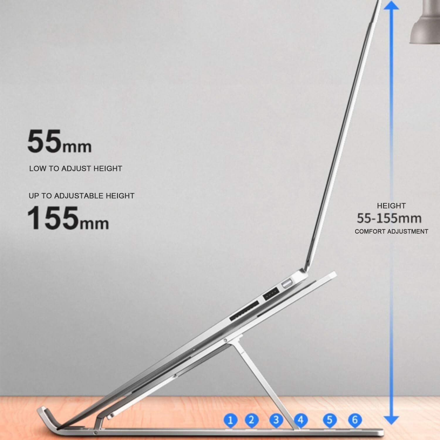 Laptop Stand 6 Angles Adjustable Aluminum Ergonomic Foldable Portable Tabletop Laptop/Desktop Riser Stand Holder Compatible for MacBook, HP, Dell, Lenovo & All Other Notebook (Grey) - Image 5