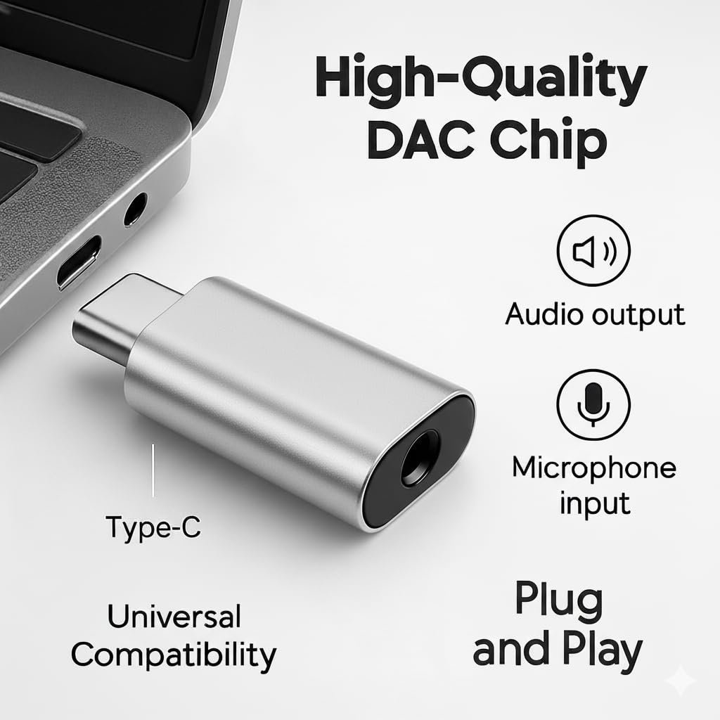 USB Type-C to 3.5mm Audio Adapter, DAC Chip, Universal Compatibility, Aluminium Housing, Silver [if Your Phone Have 3.5mm Jack This Product Didnt Working ON Your Device (Silver) - Image 3