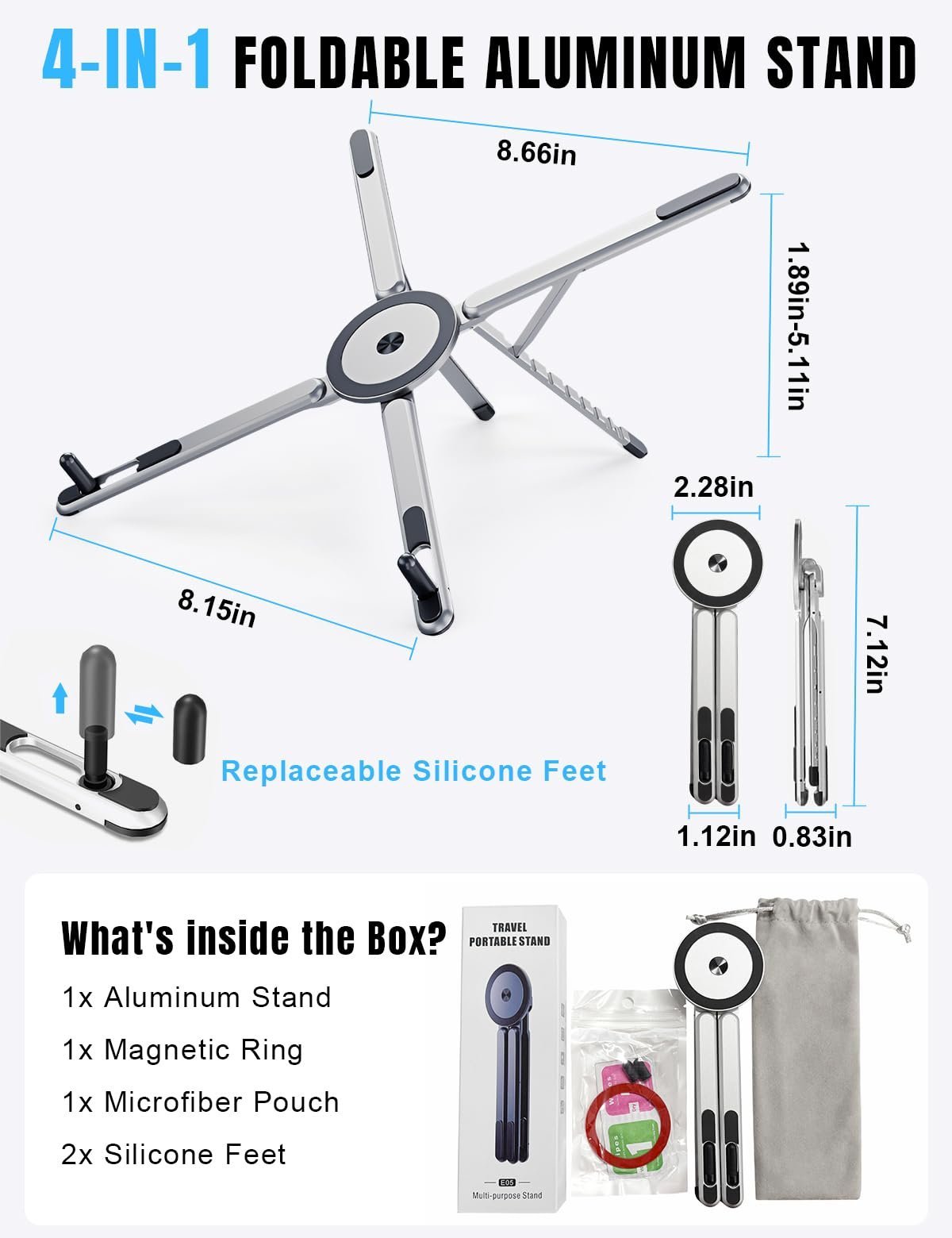 Laptop Stand - Portable Tablet Riser iPad Desk Mount, Silver - Image 9