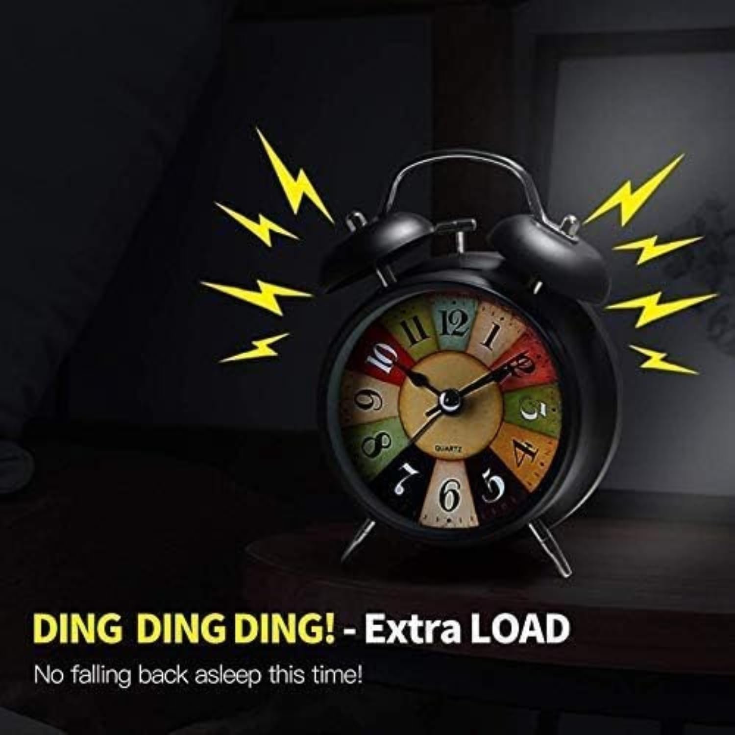 Analog Alarm Clock with Super Loud Twin Bell | Retro Metal Table Clock with Night Light & Luminous Dial | Bedside Alarm Clock for Bedroom, Office & Study (Battery Not Included) (ANALOG BLACK) - Image 6