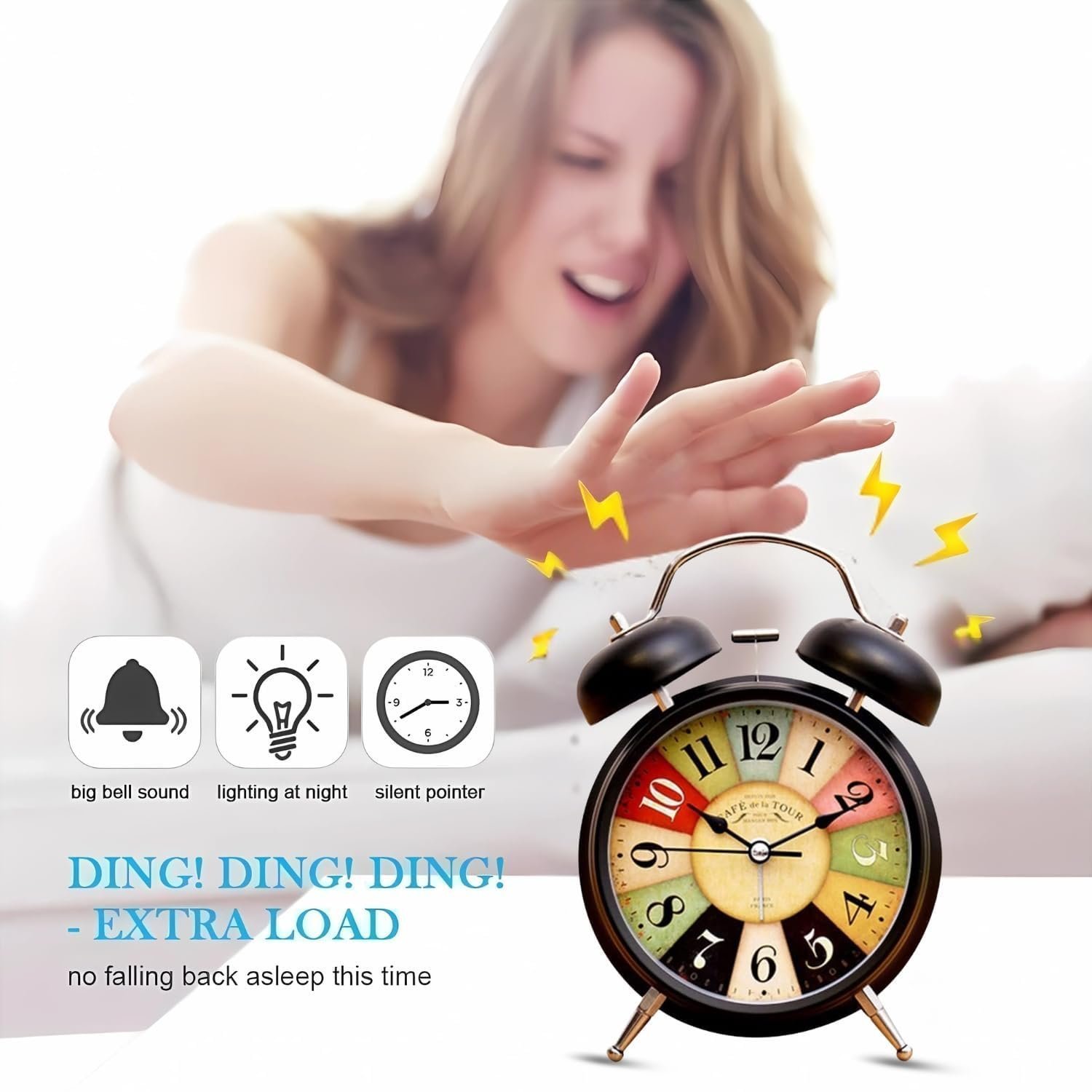 Analog Alarm Clock with Super Loud Twin Bell | Retro Metal Table Clock with Night Light & Luminous Dial | Bedside Alarm Clock for Bedroom, Office & Study (Battery Not Included) (ANALOG BLACK) - Image 5