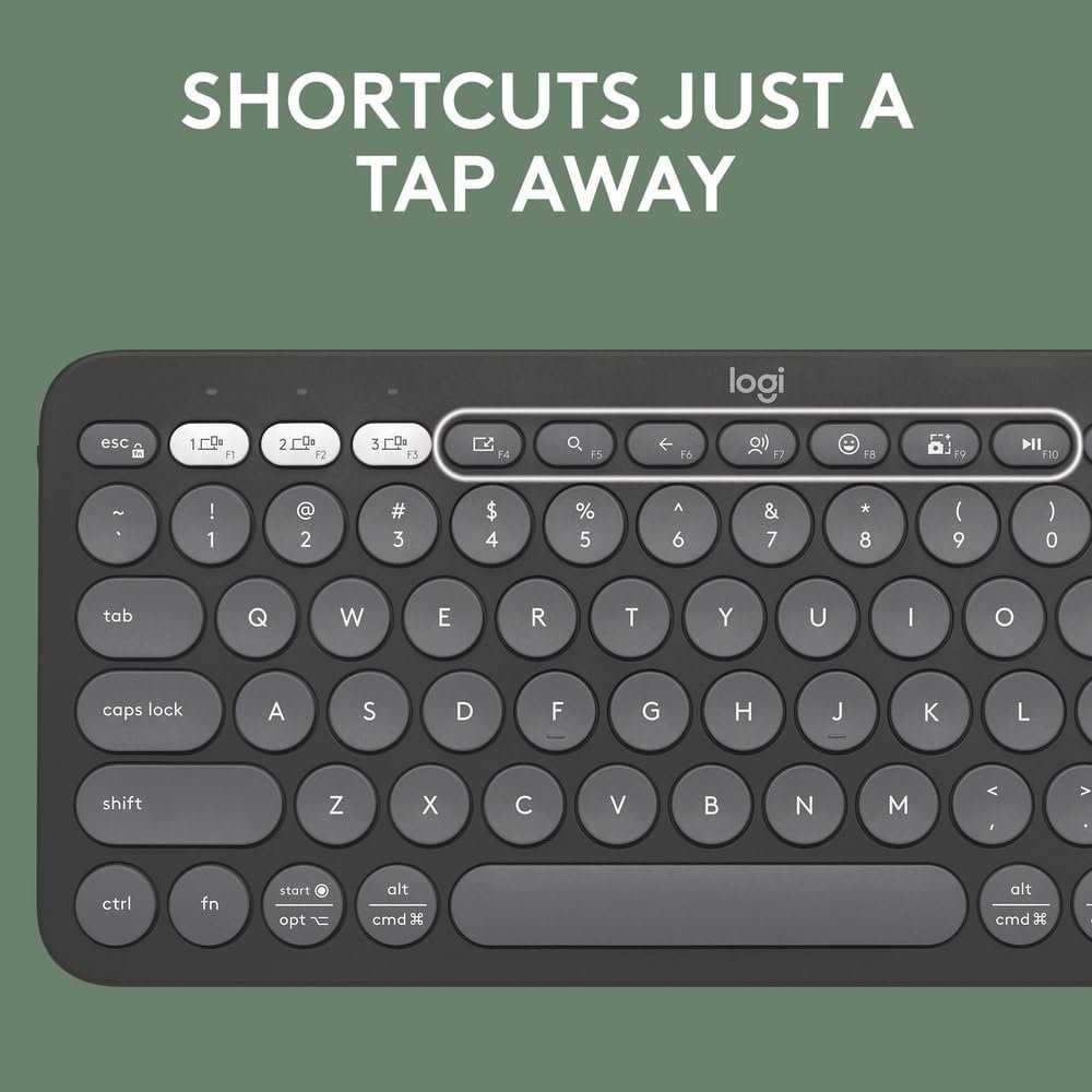 Pebble Keys 2 K380s, Multi-Device Bluetooth Wireless Keyboard with Customisable Shortcuts, Slim and Portable, Easy-Switch for Windows, macOS, iPadOS, Android, Chrome OS - Tonal Graphite - Image 2