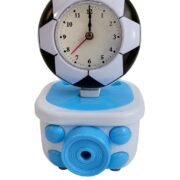 Kids Football Alarm Clock – Soccer Ball Design Tabletop Clock with Blue Stand, Loud Bell, Birthday Gift for Boys & Girls, Bedroom & Study Desk (White Black)