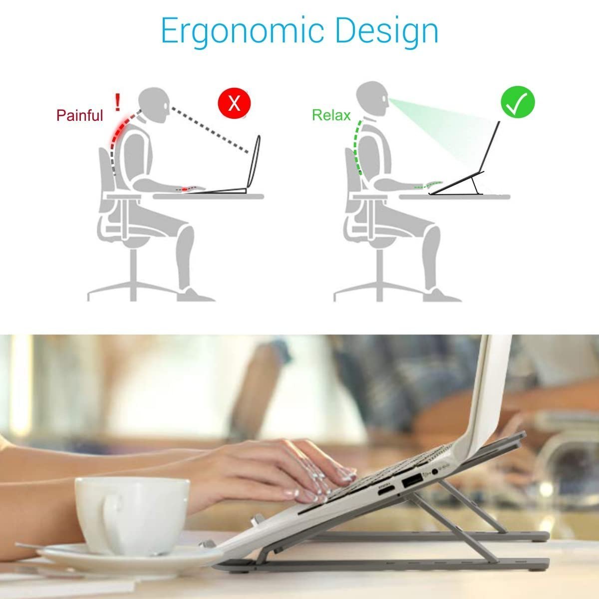 My Buddy K Portable Laptop Stand with Adjustable Height, Foldable, OverHeating Protection for Laptops & MacBooks (Grey) - Image 2