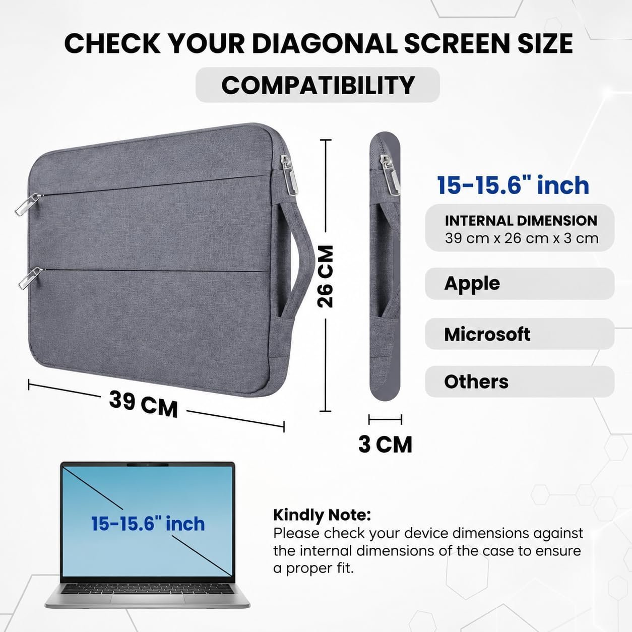 Laptop Sleeve Bag with Handle, Grey, Multi-Pocket - Image 3