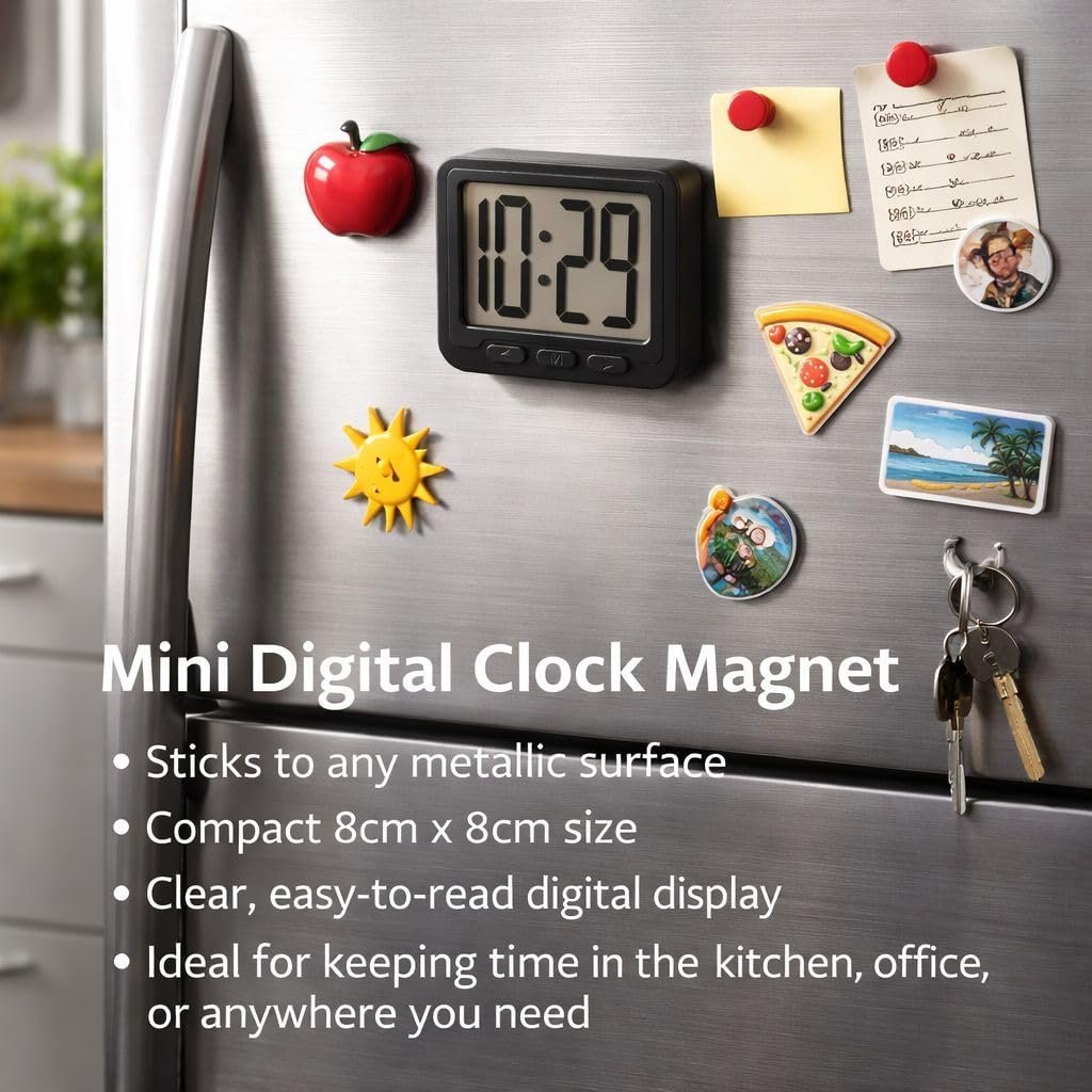 Mini Square Digital Clock with Magnetic Back for Fridge Door Kitchen & Study Table Aesthetic Digital Clock. - Image 5