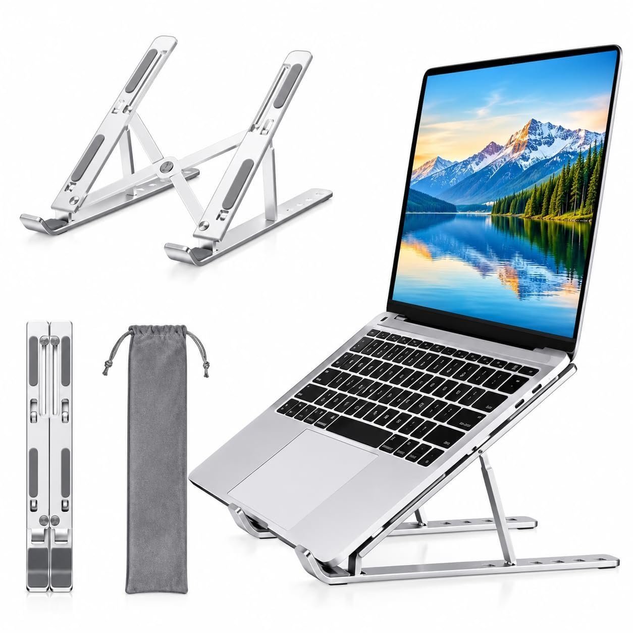 Laptop Stand 6 Angles Adjustable Aluminum Ergonomic Foldable Portable Tabletop Laptop/Desktop Riser Stand Holder Compatible for MacBook, HP, Dell, Lenovo & All Other Notebook (Grey) - Image 7