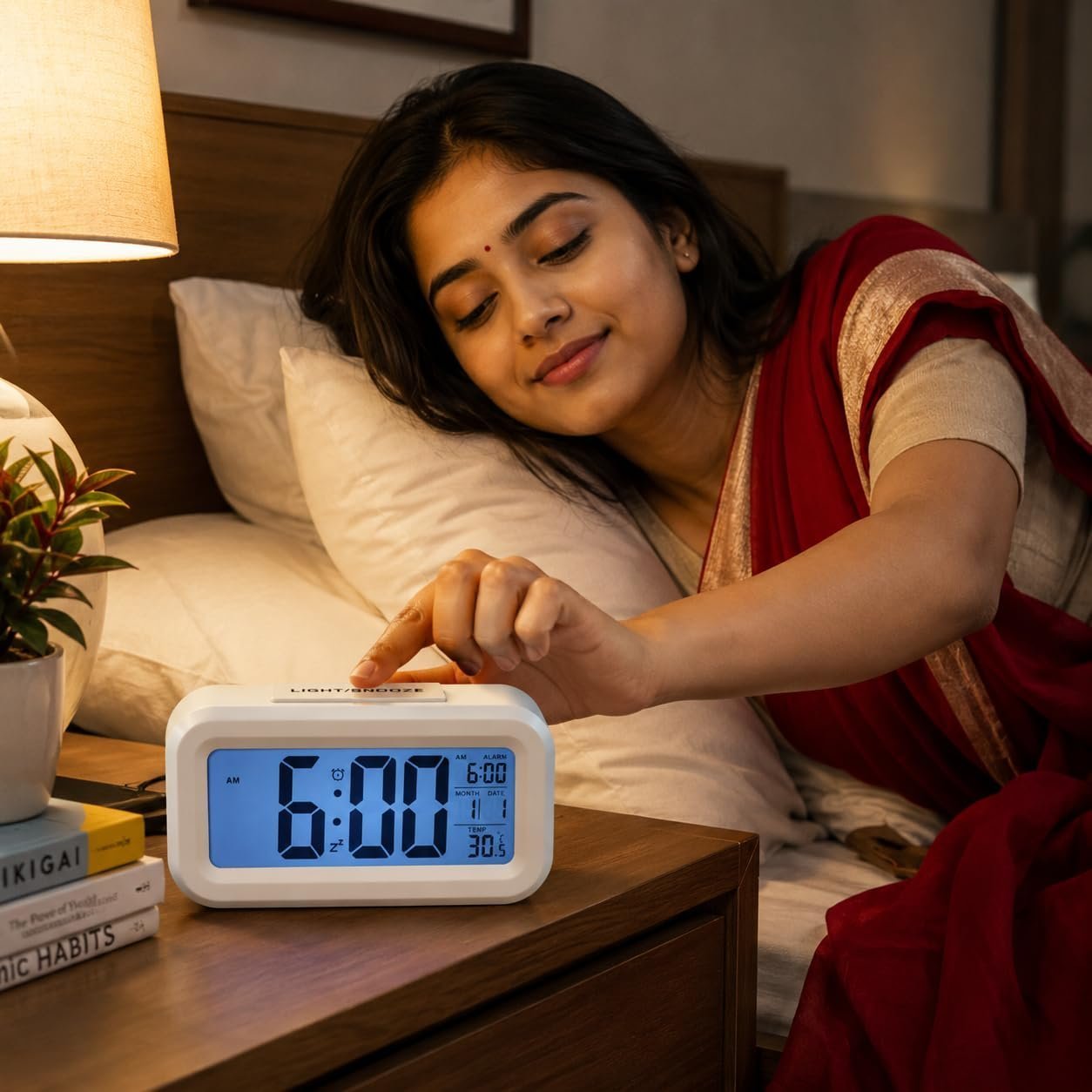Digital Alarm Clock with Large LCD Display, Blue Backlight, Snooze, - Image 4
