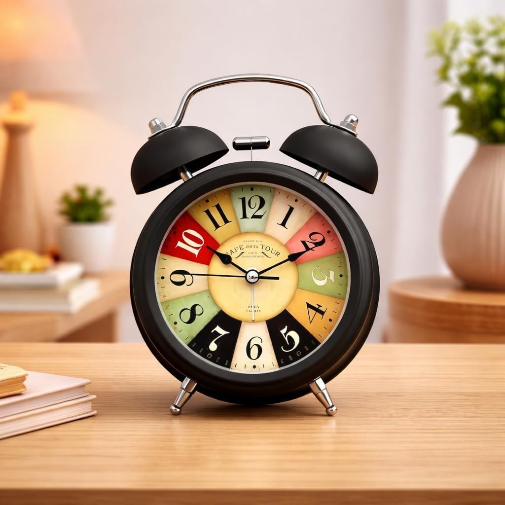 Analog Alarm Clock with Super Loud Twin Bell | Retro Metal Table Clock with Night Light & Luminous Dial | Bedside Alarm Clock for Bedroom, Office & Study (Battery Not Included) (ANALOG BLACK) - Image 8