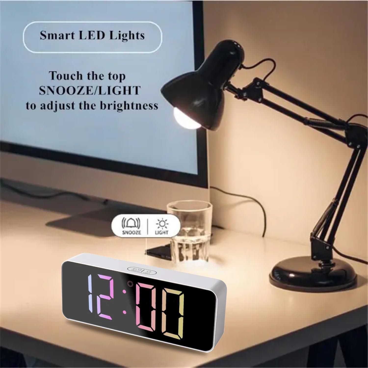 Digital RGB LED Alarm Clock Large Display USB Rechargeable Temperature Snooze Timing Dimmer Function Innovative Multi Colorful Numeric Numbers Table Top Alarm Clock (1-pcs) - Image 4
