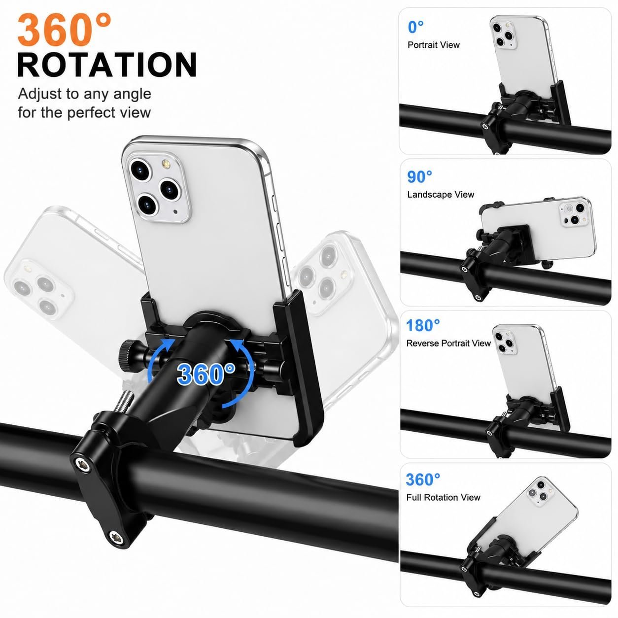 360° Rotating Bike Mobile Holder for Bicycle & Motorcycle | Universal Smartphone Mount | Strong Grip Handlebar Phone Stand | Adjustable Alloy Mobile Holder for Navigation & Hands-Free Riding - Image 4