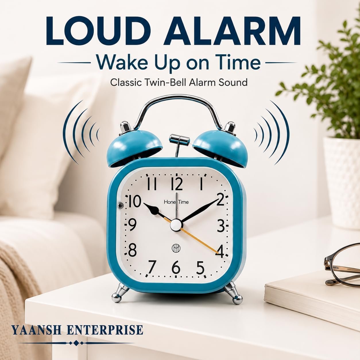 Vintage Twin Bell Metal Alarm Clock with Luminous Dial Loud Alarm, Compact & Portable, for Bedroom & Desk, for Home Office, for Students - Image 4