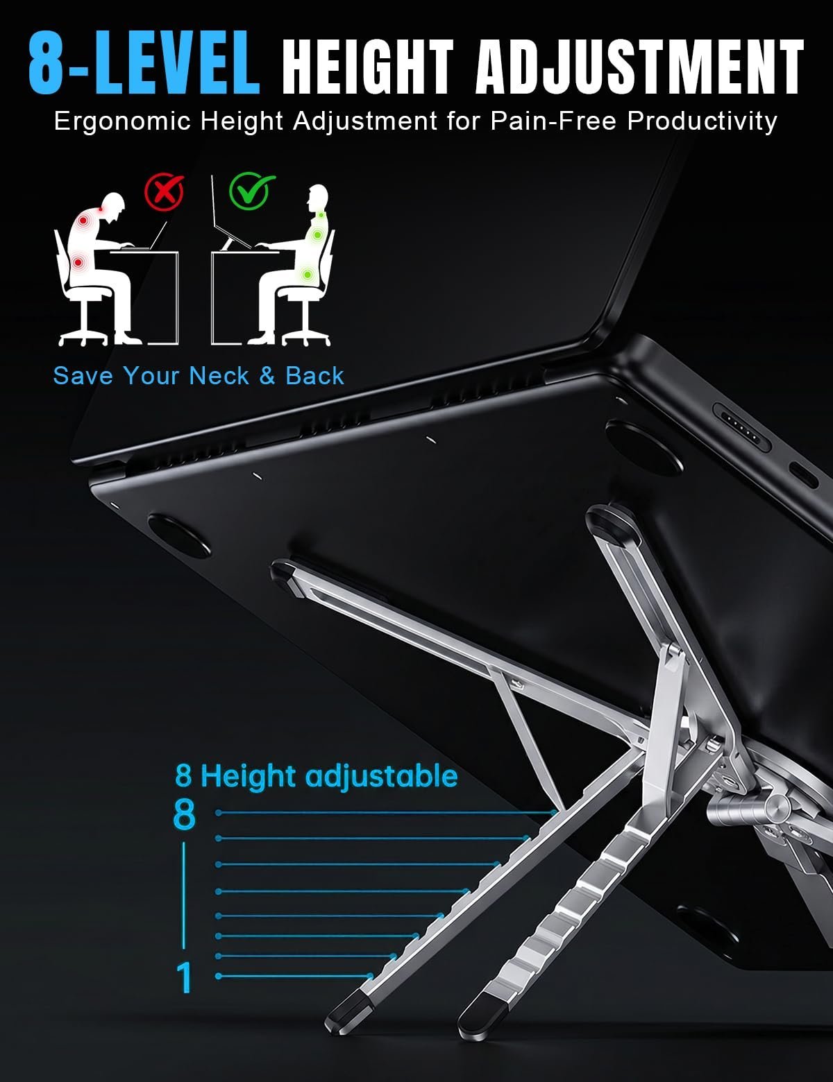 Laptop Stand - Portable Tablet Riser iPad Desk Mount, Silver - Image 4