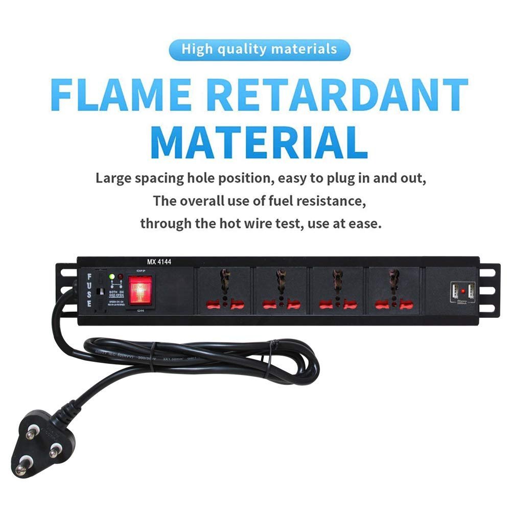 4 Socket Surge Protector (16A) with 2 USB Ports (2.1A) – Child Safety Shutters, Overload Protection, 3m Heavy-Duty Cord – Universal Extension Board for High-Load Appliances - Image 4