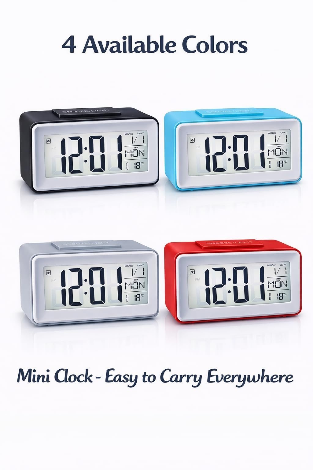 Small Portable Red LCD Digital Alarm Clock with Voice Control Back-Light, Temperature Monitor, Calendar, Musical Alarm, Battery Operated for Home, Office, Study Desk & Kitchen - Image 6