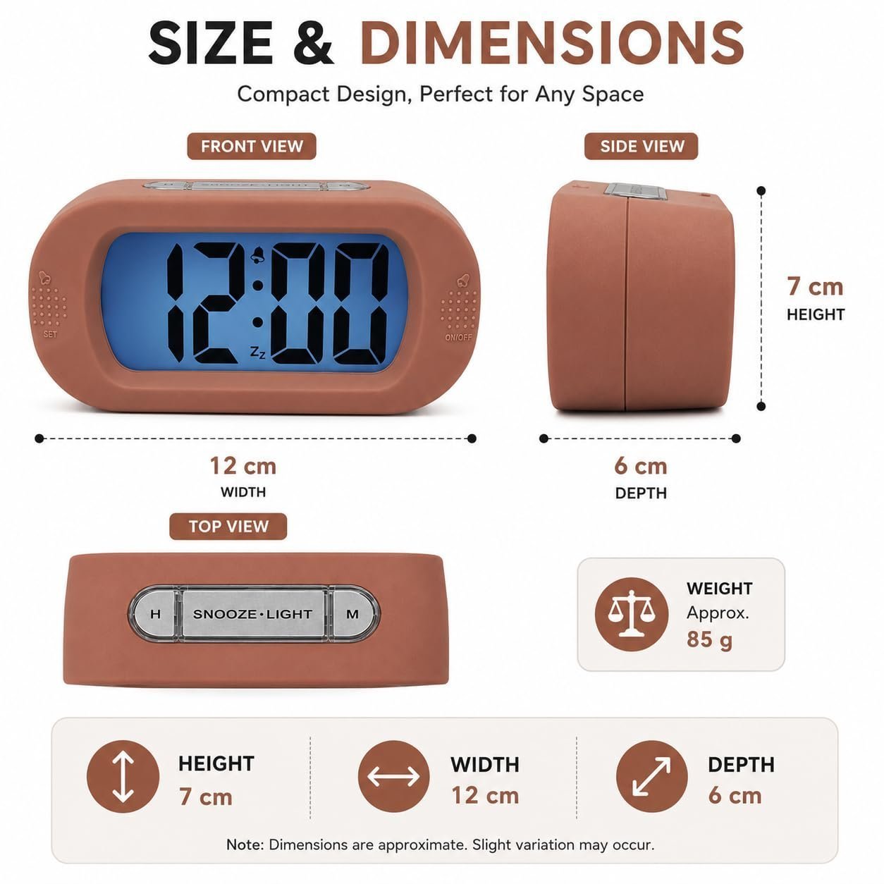 Digital Alarm Clock Large LCD Display with Backlight, Peach - Image 6