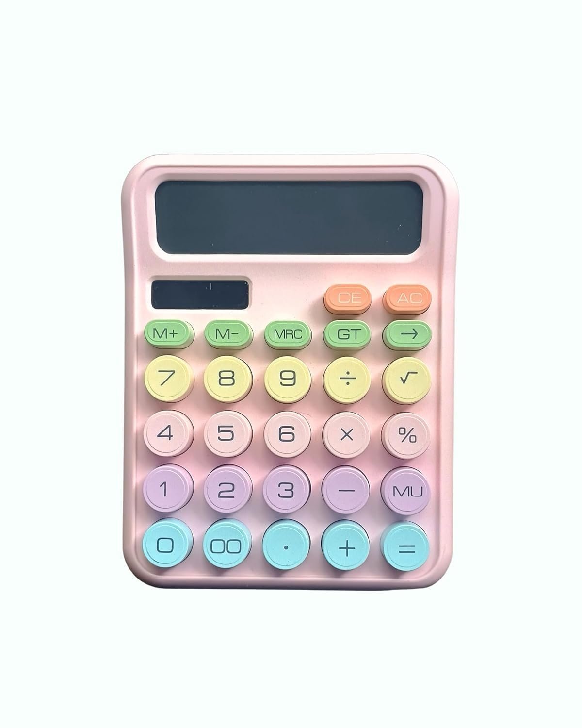 KK-2688 Cute Pastel Desktop Calculator, Pink Body with Multicolor Buttons, for School, Office, and Home