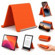 Flexible Silicone Phone Stand, Multi-Angle Adjustable Cell Phone Holder, Portable Phone Stand for Desk, Compatible with iPhone, iPad, Tablet, Laptop, for Home, Office, Gaming (Orange)