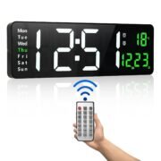 16 Inch Digital Wall & Table Clock with Temperature, Date & Day Display – Large LED Alarm Clock with Adjustable Brightness, USB Powered, Modern Decor for Home, Office & Living Room