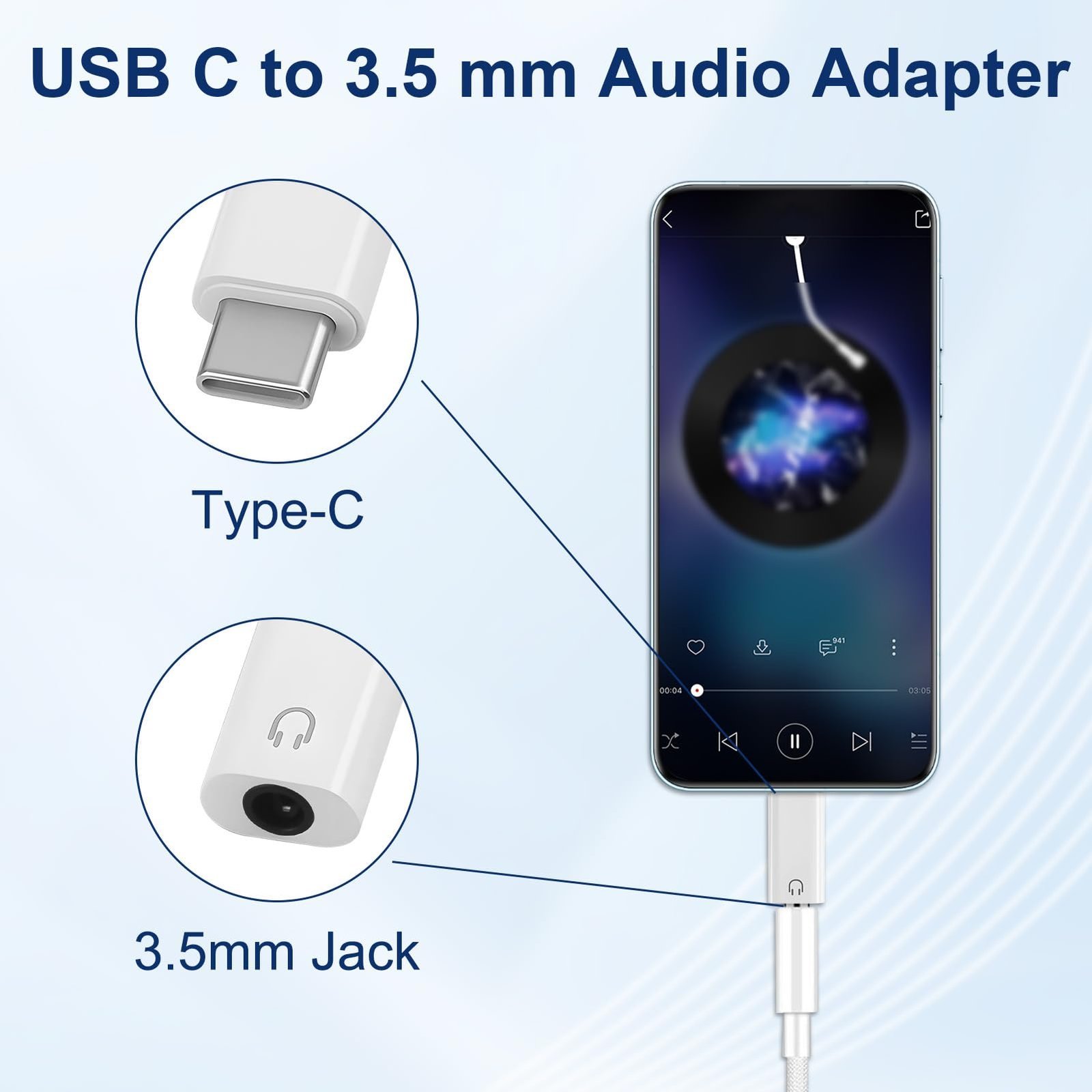 USB C to 3.5 mm Jack Adapter, USB C Headphone Adapter, Hi-Fi Audio Pack of 2 - Image 3