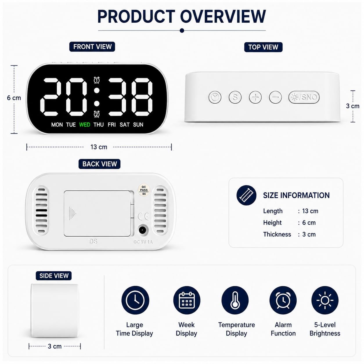 Digital LED Alarm Clock with1 Year Warranty Dual Alarm, Day & Time Display, Large LED Screen, 12/24 Hour Format, Snooze Function, Table Clock for Bedroom, Office, Students & Home Decor - Image 7