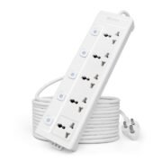 Extension Board 2500W 10A | 5 Universal Multi Plug Socket with Individual Switches | 4.5 Meter Heavy Duty Cord | LED Indicator, Power Strip & Spike Guard for Home & Office Use