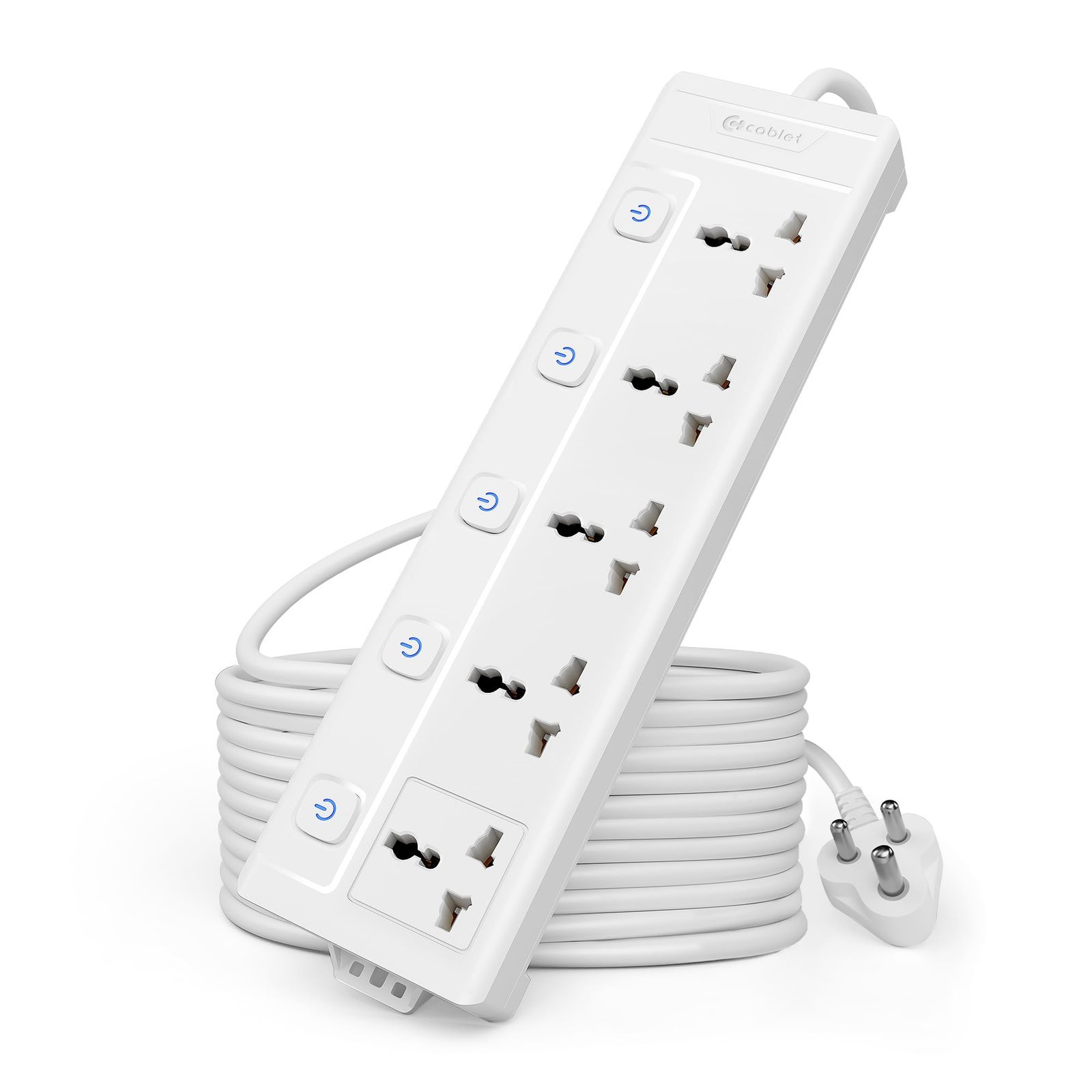 Extension Board 2500W 10A | 5 Universal Multi Plug Socket with Individual Switches | 4.5 Meter Heavy Duty Cord | LED Indicator, Power Strip & Spike Guard for Home & Office Use