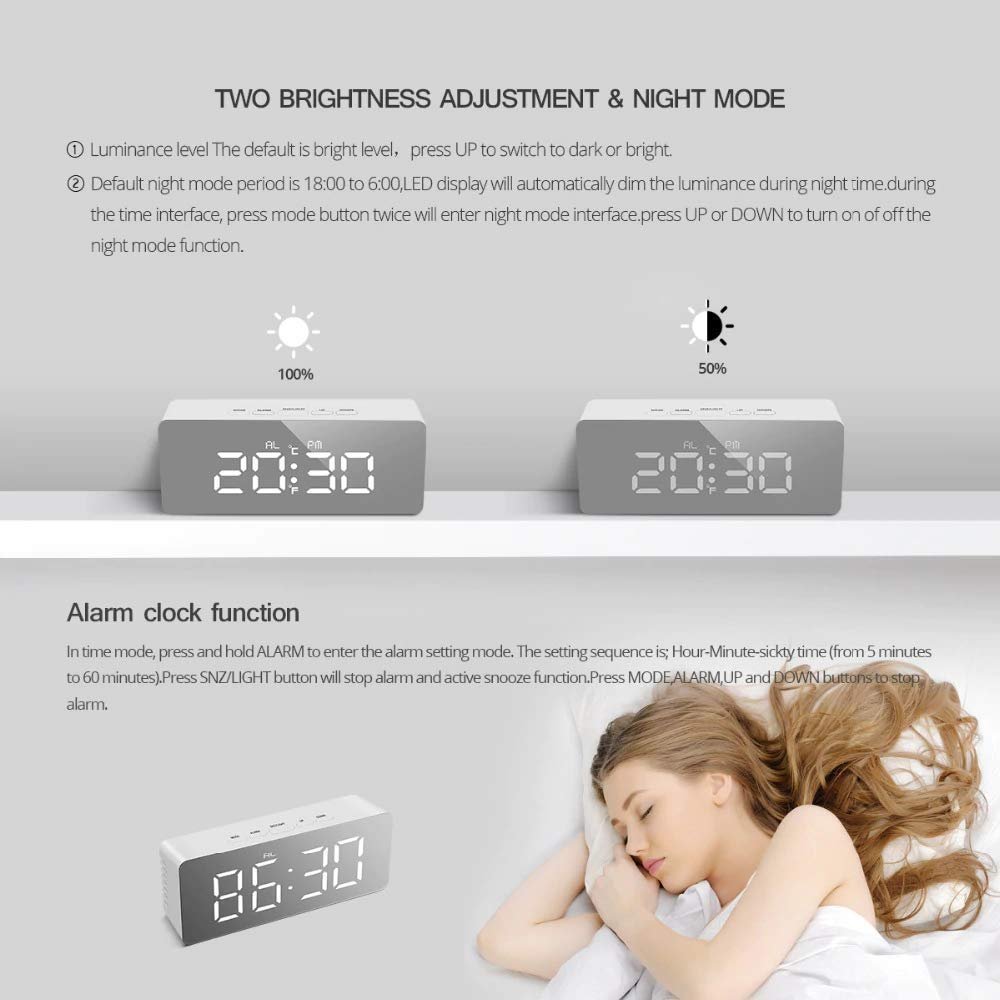Ugam Store Digital Alarm Clock for Heavy Sleepers, LED Mirror Table Clock for Study Table, Students, Office | Alarm Clock for Bedroom with Loud Sound, Automatic Sensor, Date & Temperature - Image 2