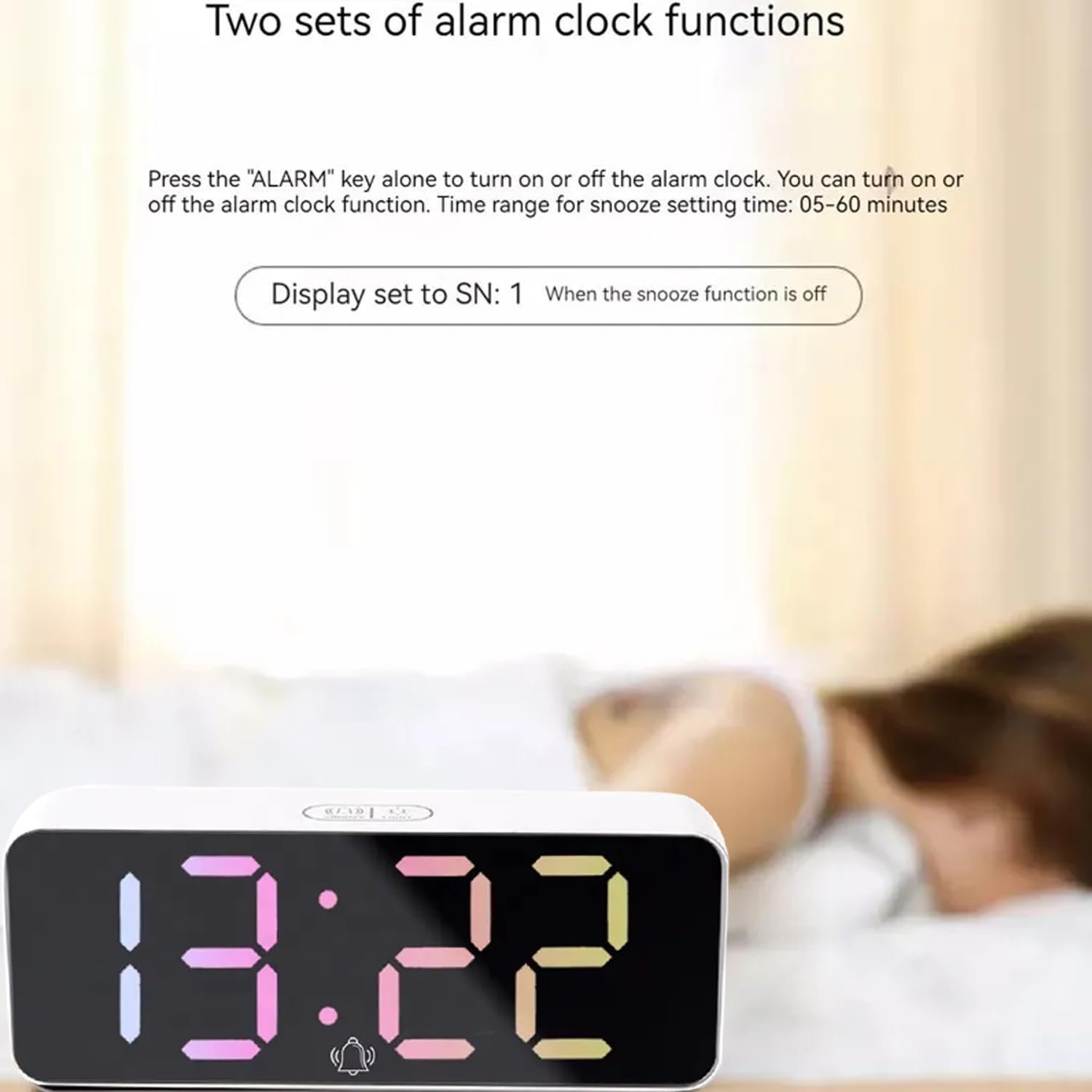 Digital RGB LED Alarm Clock Large Display USB Rechargeable Temperature Snooze Timing Dimmer Function Innovative Multi Colorful Numeric Numbers Table Top Alarm Clock (1-pcs) - Image 7