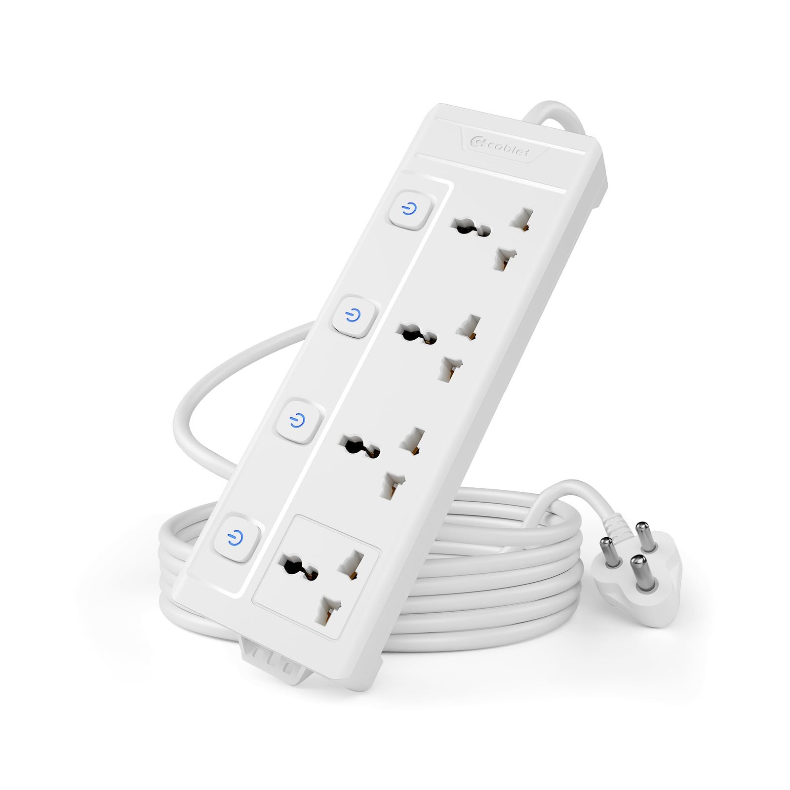 250 Volts Extension Board 2500W 10A, 4 Universal Sockets, Individual Switches, 1.8M Heavy Duty Copper Wire, LED Indicator, Power Strip for Home and Office Use