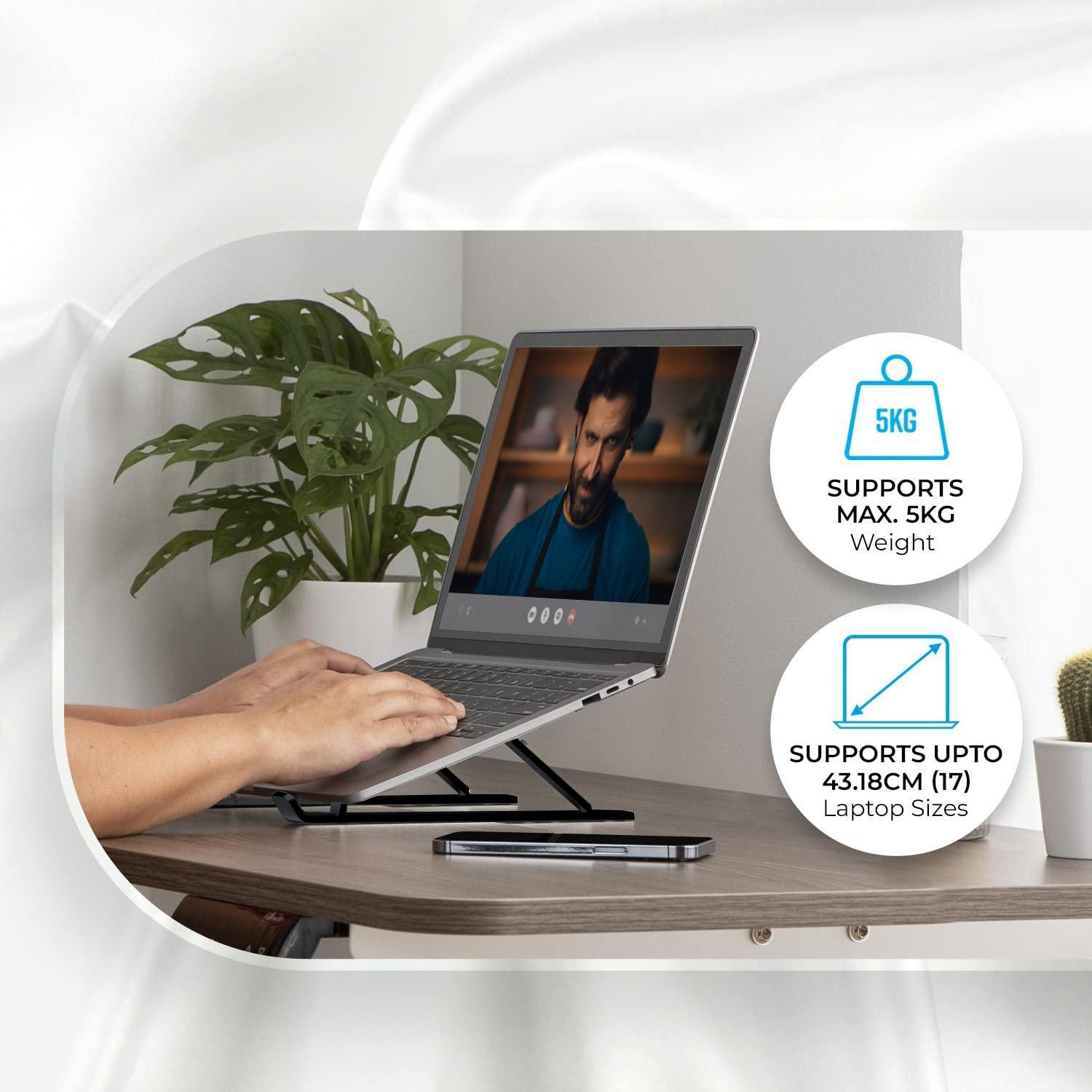 NS1000 Laptop Stand Featuring Foldable Design, Anti-Slip Silicone Rubber Pads, Supports Maximum of 5kgs Weight, 6 Adjustable Levels. - Image 5