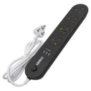 Extension Cord with USB – 4 Socket Power Strip with 2 USB Ports | 1.8 Meter Heavy Duty Cord | 10A 220V Multi Plug Extension Board | Fire Flame Proof Surge Protector for Home & Office – Black