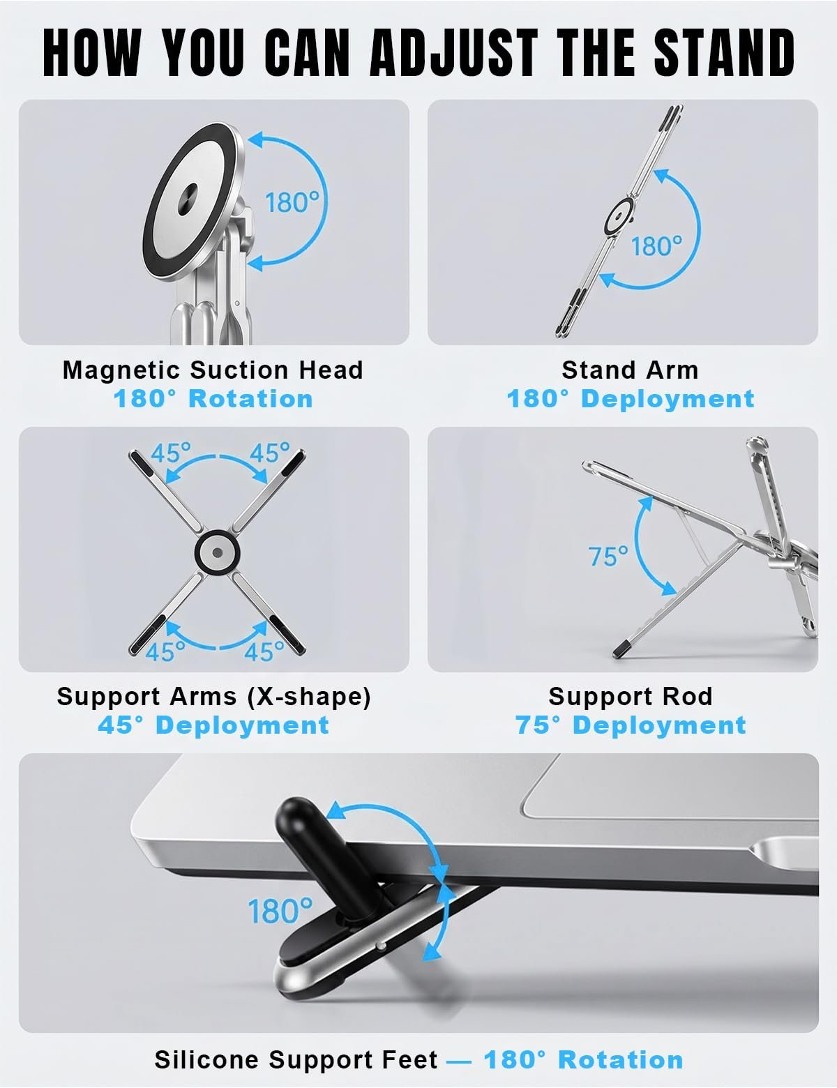Laptop Stand - Portable Tablet Riser iPad Desk Mount, Silver - Image 2