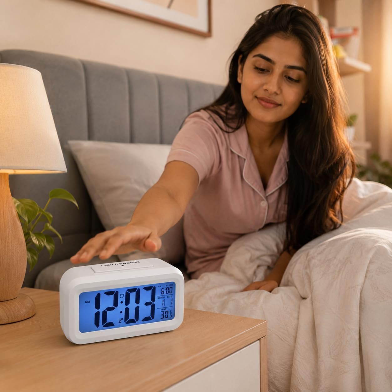 Digital Alarm Clock with Large LCD Display, Blue Backlight, Snooze, - Image 3