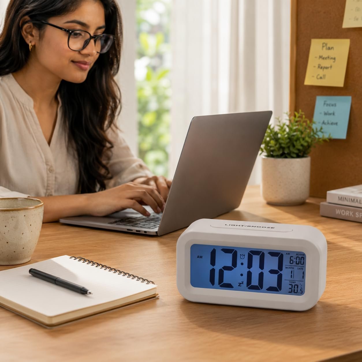 Digital Alarm Clock with Large LCD Display, Blue Backlight, Snooze, - Image 2