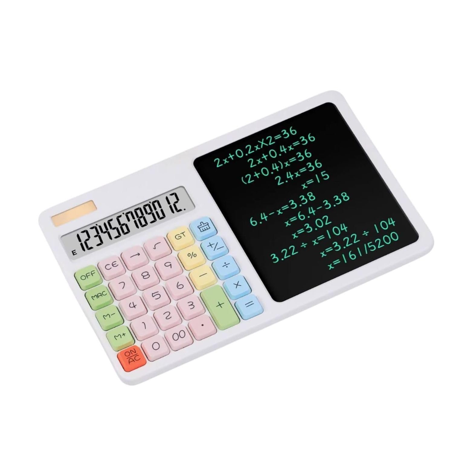 12-Digit Desktop Calculator with LCD Writing Tablet, Professional Dual Power Electronic Calculator with Stylus Pen for Office, School, and Business Accounting White - Image 3