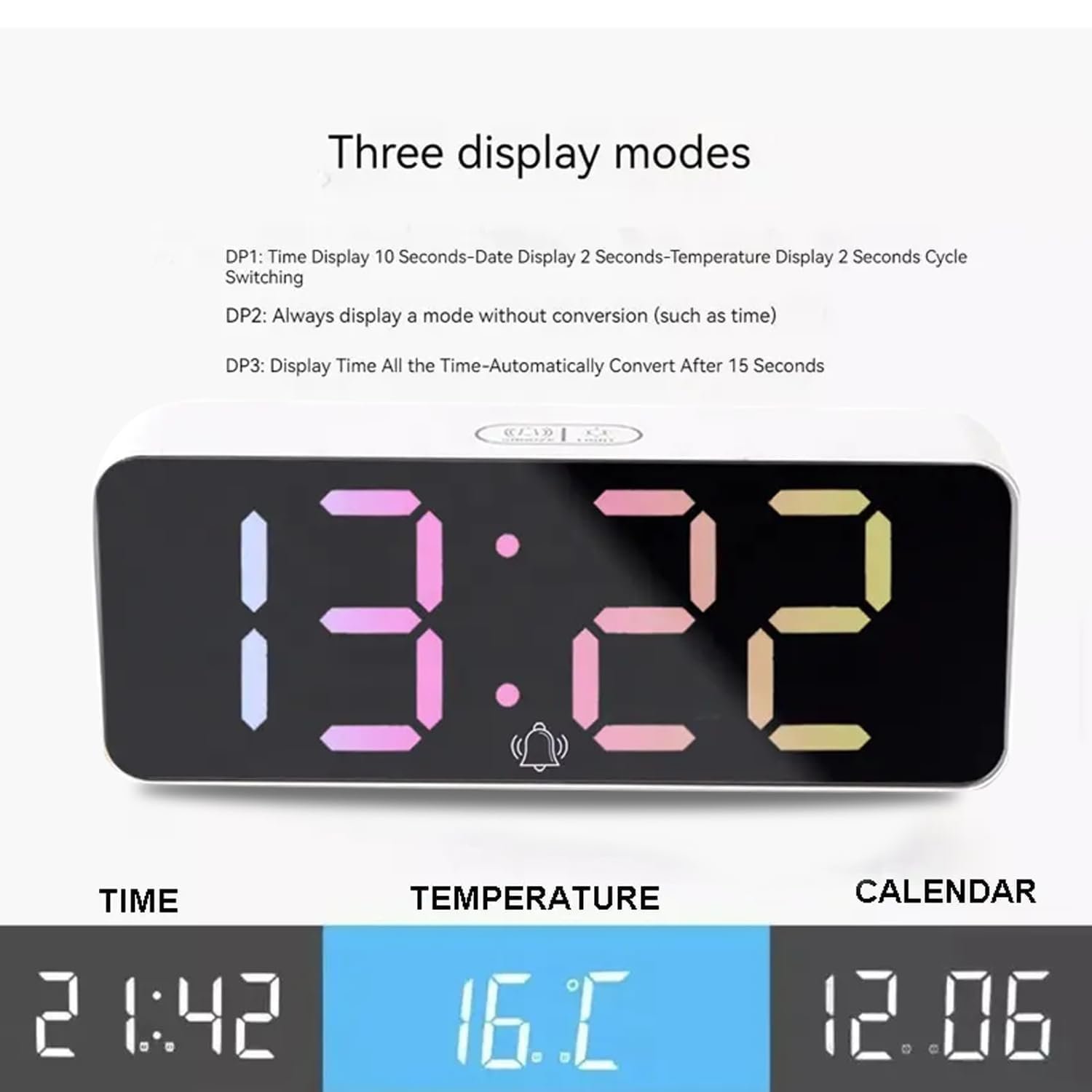 Digital RGB LED Alarm Clock Large Display USB Rechargeable Temperature Snooze Timing Dimmer Function Innovative Multi Colorful Numeric Numbers Table Top Alarm Clock (1-pcs) - Image 8