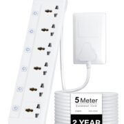 Surge Protector, 5 Meter 16 Feet Long Cable, 6 Universal Sockets with Individual Switch, Extension Board Cord, Automatic Overload Protection, Fireproof Power Strip Switch Board, Spike Guard