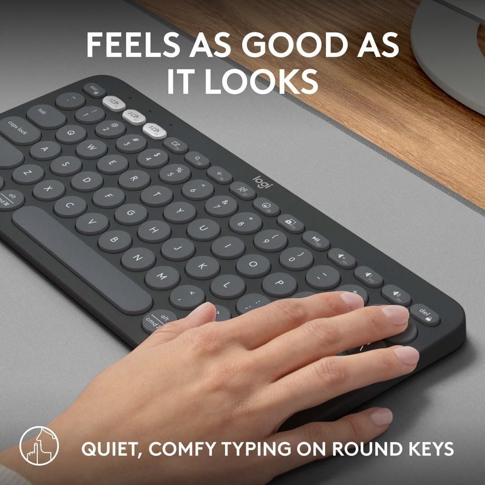 Pebble Keys 2 K380s, Multi-Device Bluetooth Wireless Keyboard with Customisable Shortcuts, Slim and Portable, Easy-Switch for Windows, macOS, iPadOS, Android, Chrome OS - Tonal Graphite - Image 3